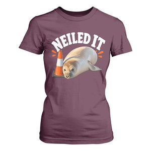 Neil The Seal Nailed It T Shirt For Women Funny Tasmania Elephant Seal Traffic Cone Meme Art TS11 Maroon Print Your Wear