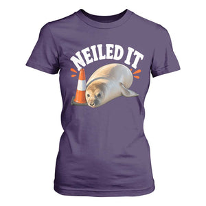 Neil The Seal Nailed It T Shirt For Women Funny Tasmania Elephant Seal Traffic Cone Meme Art TS11 Purple Print Your Wear