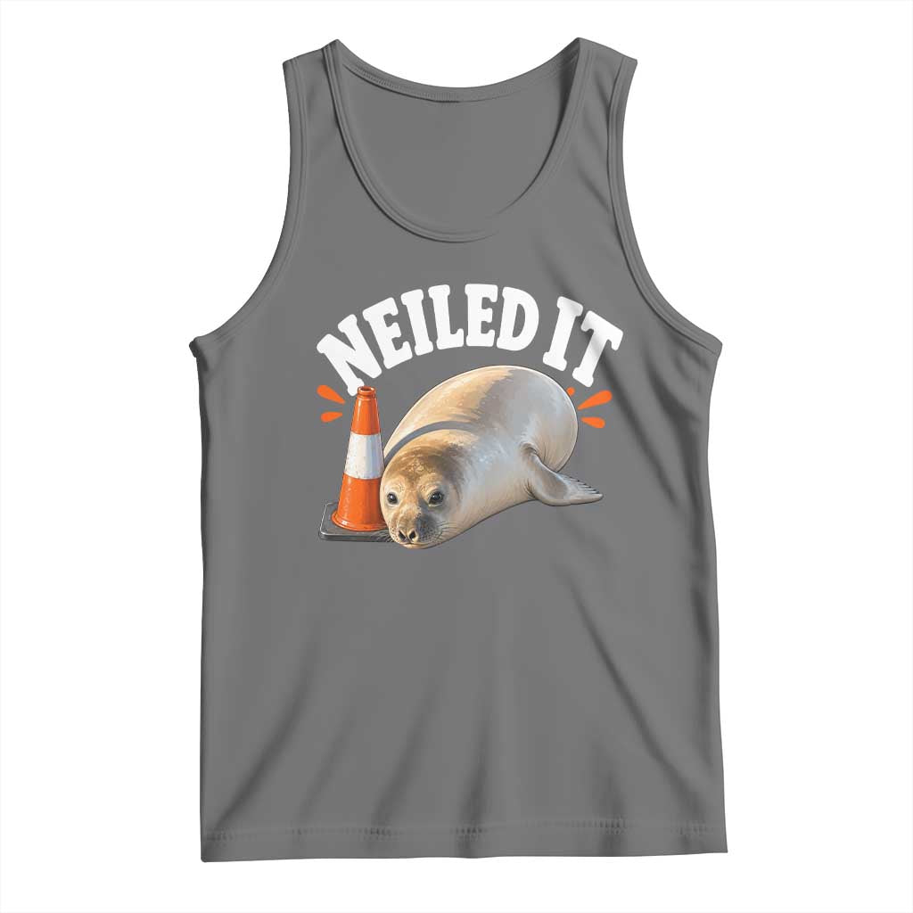 Neil The Seal Nailed It Tank Top Funny Tasmania Elephant Seal Traffic Cone Meme Art TS11 Black Heather Print Your Wear