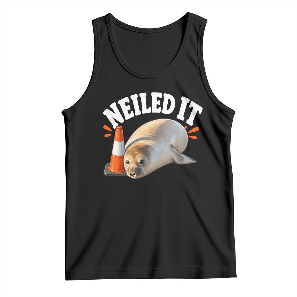 Neil The Seal Nailed It Tank Top Funny Tasmania Elephant Seal Traffic Cone Meme Art TS11 Black Print Your Wear