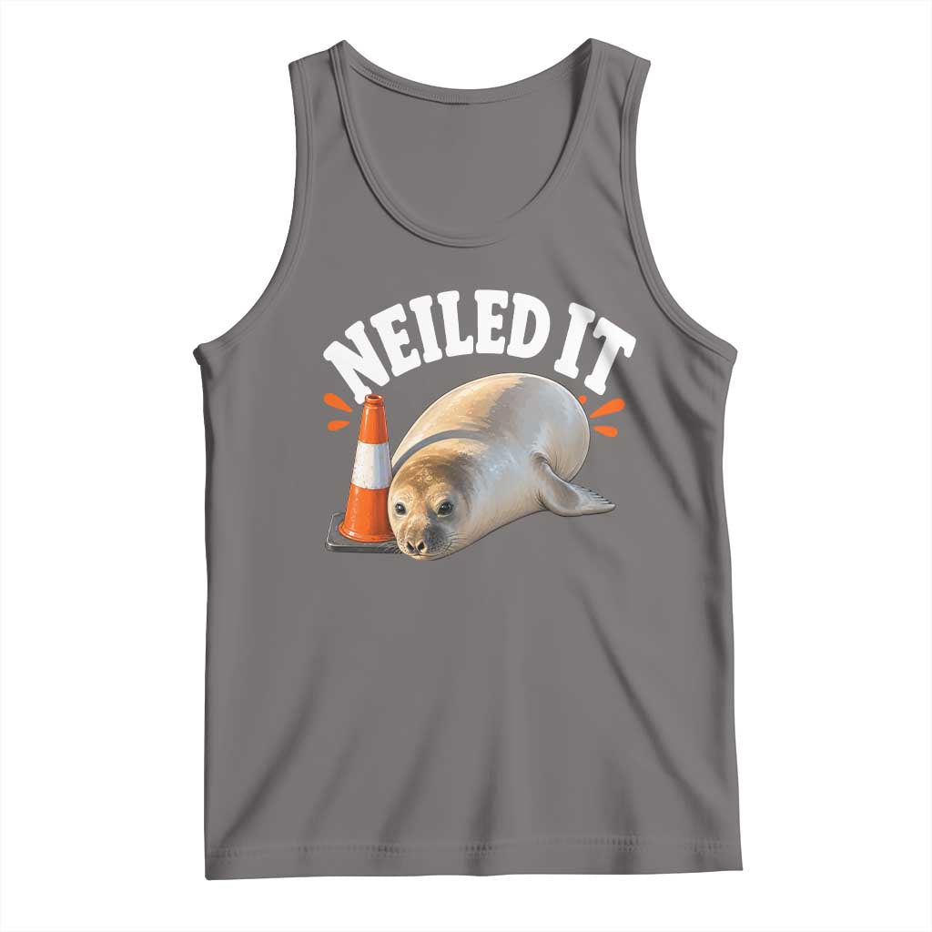 Neil The Seal Nailed It Tank Top Funny Tasmania Elephant Seal Traffic Cone Meme Art TS11 Deep Heather Print Your Wear