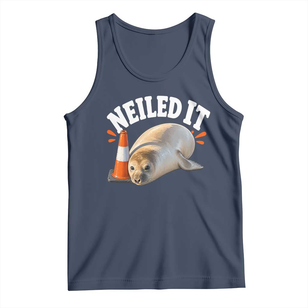 Neil The Seal Nailed It Tank Top Funny Tasmania Elephant Seal Traffic Cone Meme Art TS11 Navy Print Your Wear