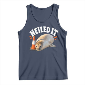 Neil The Seal Nailed It Tank Top Funny Tasmania Elephant Seal Traffic Cone Meme Art TS11 Navy Print Your Wear