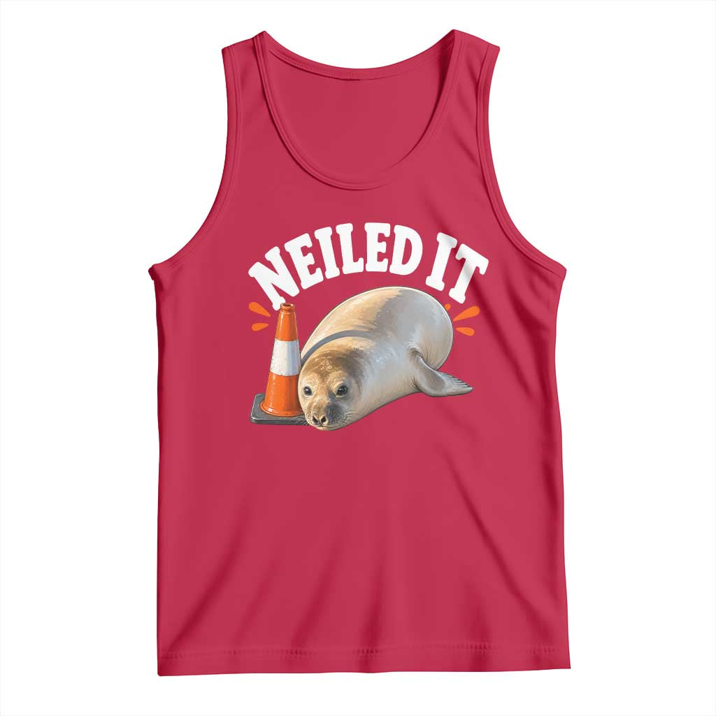 Neil The Seal Nailed It Tank Top Funny Tasmania Elephant Seal Traffic Cone Meme Art TS11 Red Print Your Wear