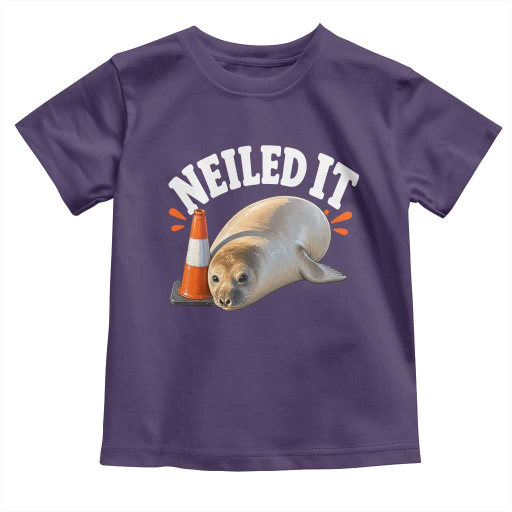 Neil The Seal Nailed It Toddler T Shirt Funny Tasmania Elephant Seal Traffic Cone Meme Art TS11 Purple Print Your Wear