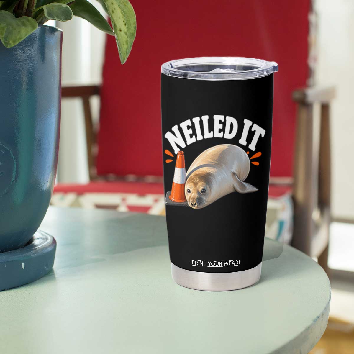 Neil The Seal Nailed It Tumbler Cup Funny Tasmania Elephant Seal Traffic Cone Meme Art TS11 Print Your Wear