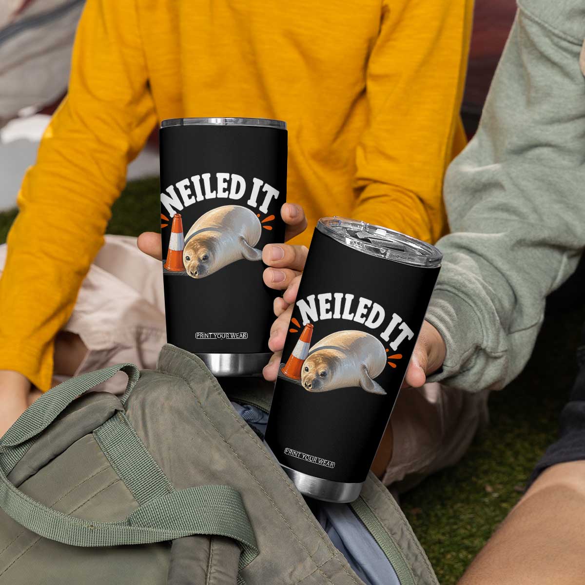 Neil The Seal Nailed It Tumbler Cup Funny Tasmania Elephant Seal Traffic Cone Meme Art TS11 Print Your Wear