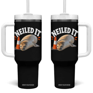 Neil The Seal Nailed It Tumbler With Handle Funny Tasmania Elephant Seal Traffic Cone Meme Art TS11 One Size: 40 oz Black Print Your Wear