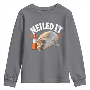 Neil The Seal Nailed It Youth Sweatshirt Funny Tasmania Elephant Seal Traffic Cone Meme Art TS11 Charcoal Print Your Wear