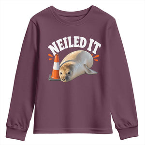 Neil The Seal Nailed It Youth Sweatshirt Funny Tasmania Elephant Seal Traffic Cone Meme Art TS11 Maroon Print Your Wear