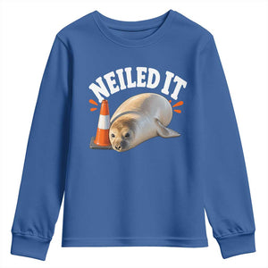 Neil The Seal Nailed It Youth Sweatshirt Funny Tasmania Elephant Seal Traffic Cone Meme Art TS11 Royal Blue Print Your Wear