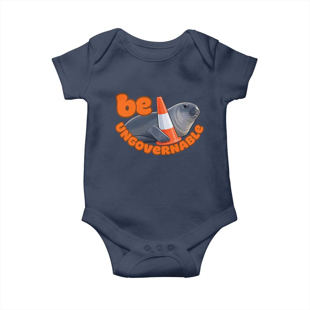 Neil The Seal Be Ungovernable Baby Onesie Funny Tasmania Elephant Seal Road TS11 Navy Print Your Wear