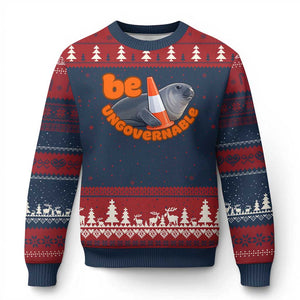 Neil The Seal Be Ungovernable Ugly Christmas Sweater Funny Tasmania Elephant Seal Road TS11 Navy Red Print Your Wear