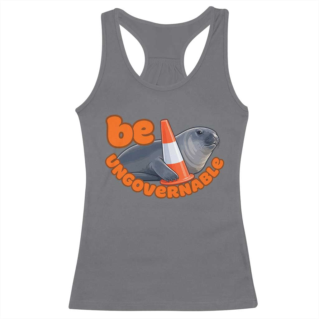 Neil The Seal Be Ungovernable Racerback Tank Top Funny Tasmania Elephant Seal Road TS11 Charcoal Print Your Wear