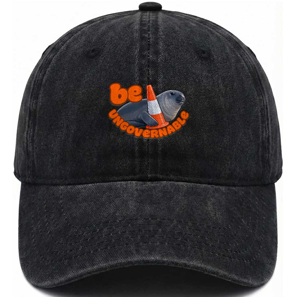Neil The Seal Be Ungovernable Washed Cotton Baseball Cap Funny Tasmania Elephant Seal Road TS11 Print Your Wear