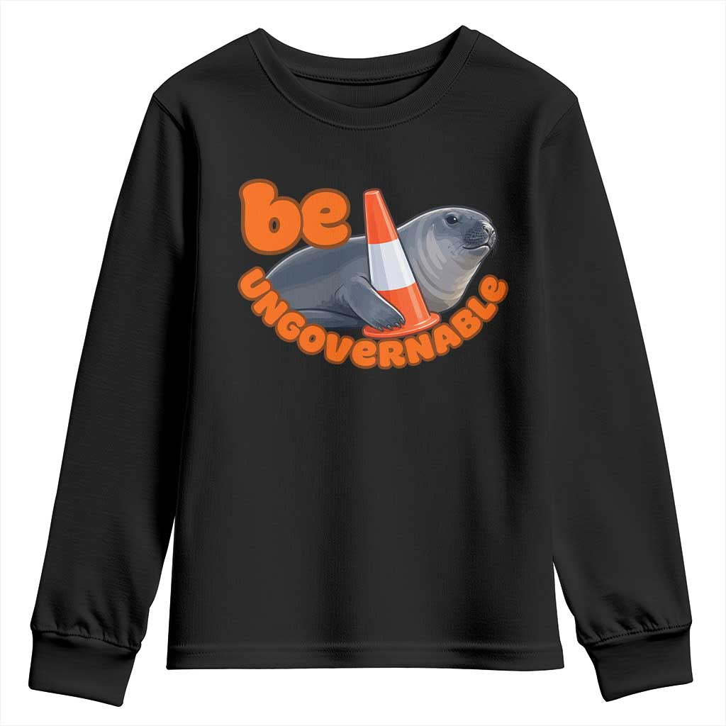 Neil The Seal Be Ungovernable Youth Sweatshirt Funny Tasmania Elephant Seal Road TS11 Black Print Your Wear
