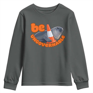 Neil The Seal Be Ungovernable Youth Sweatshirt Funny Tasmania Elephant Seal Road TS11 Dark Heather Print Your Wear