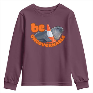 Neil The Seal Be Ungovernable Youth Sweatshirt Funny Tasmania Elephant Seal Road TS11 Maroon Print Your Wear