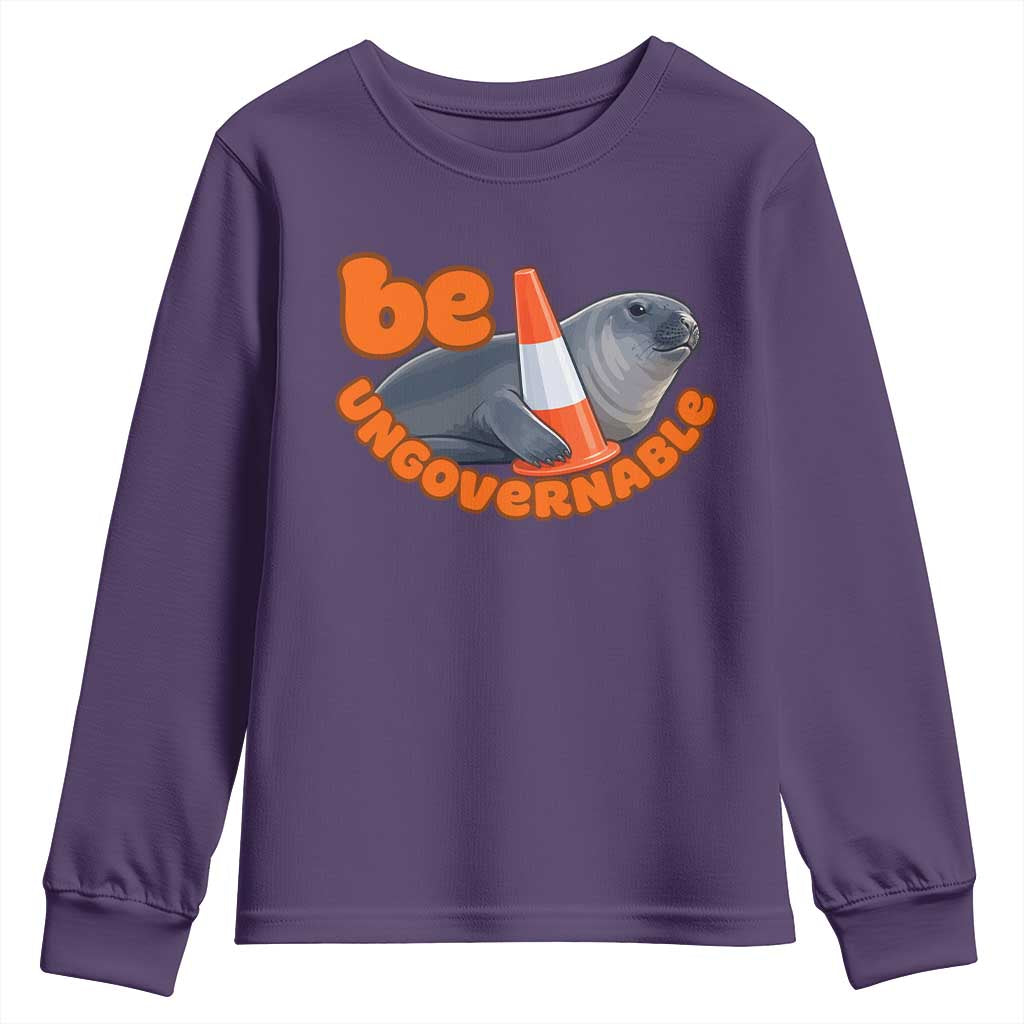 Neil The Seal Be Ungovernable Youth Sweatshirt Funny Tasmania Elephant Seal Road TS11 Purple Print Your Wear