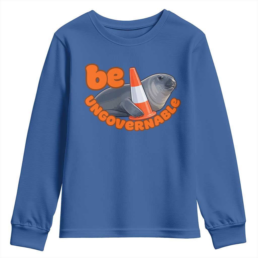Neil The Seal Be Ungovernable Youth Sweatshirt Funny Tasmania Elephant Seal Road TS11 Royal Blue Print Your Wear
