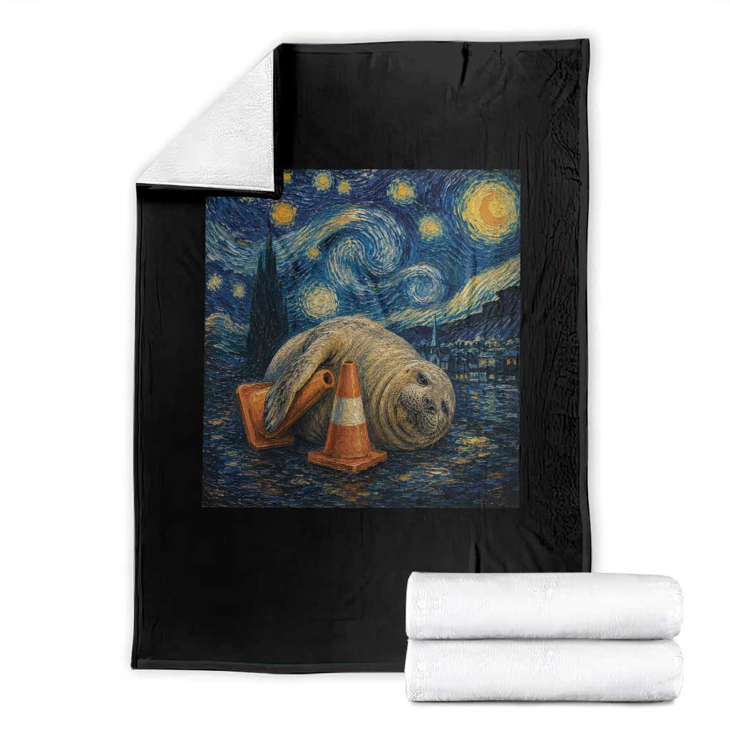 Funny Neil The Seal Starry Night Throw Blanket Van Gogh Art for Tasmania Seal Lovers TS11 Black Print Your Wear