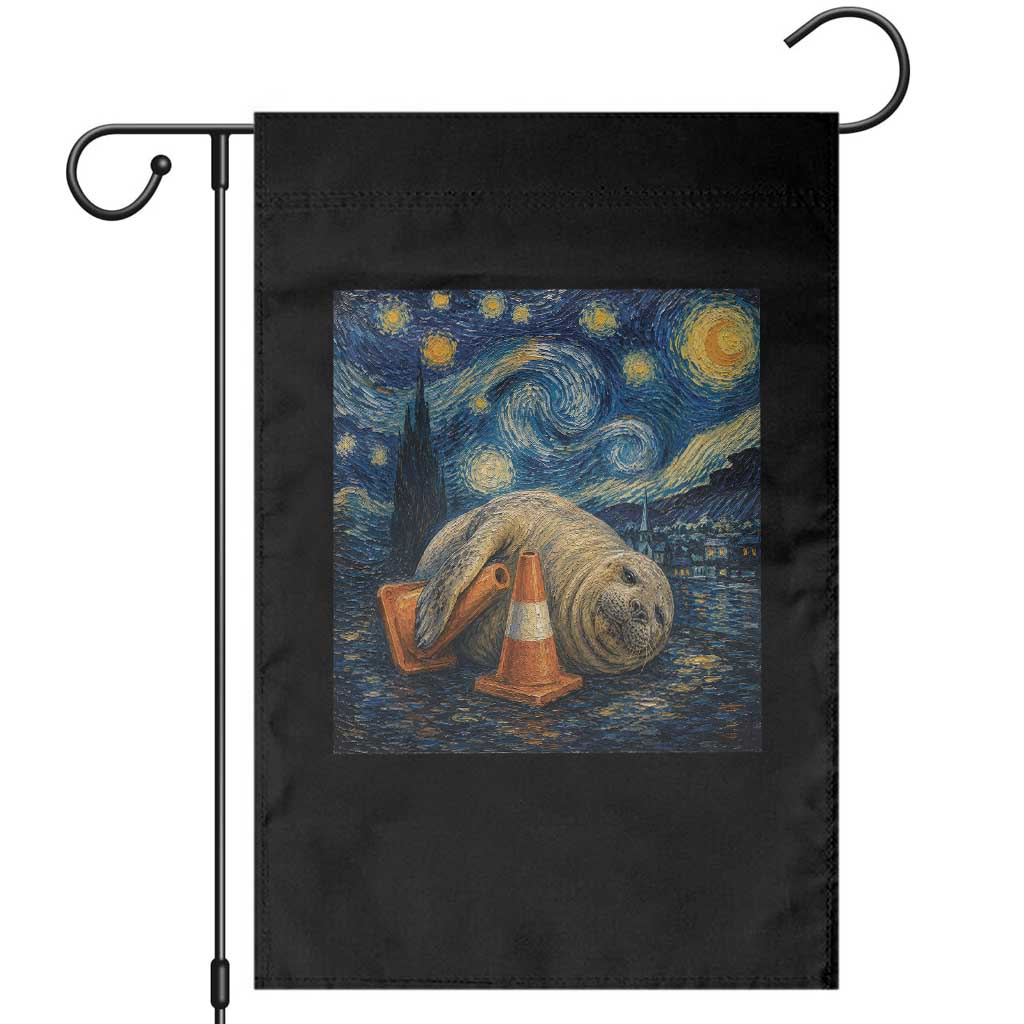 Funny Neil The Seal Starry Night Garden Flag Van Gogh Art for Tasmania Seal Lovers TS11 Black Print Your Wear