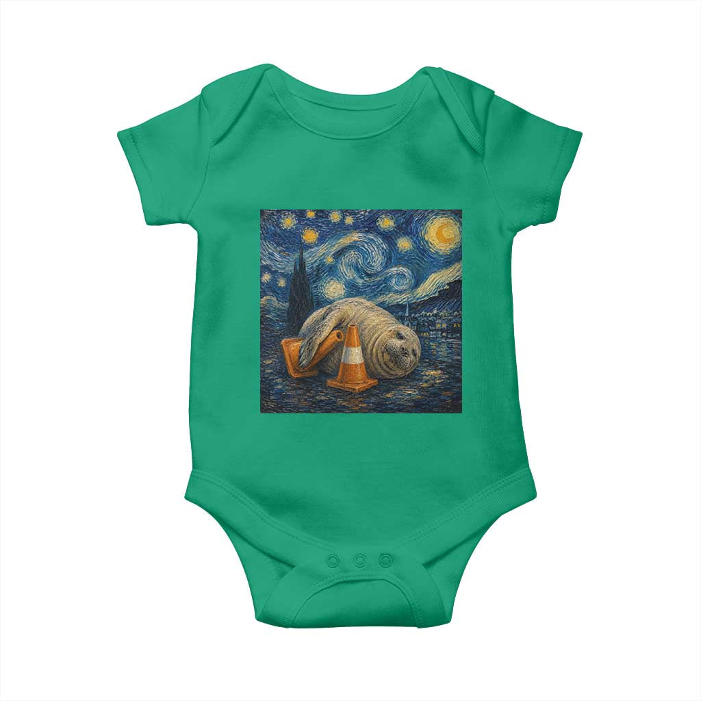 Funny Neil The Seal Starry Night Baby Onesie Van Gogh Art for Tasmania Seal Lovers TS11 Irish Green Print Your Wear