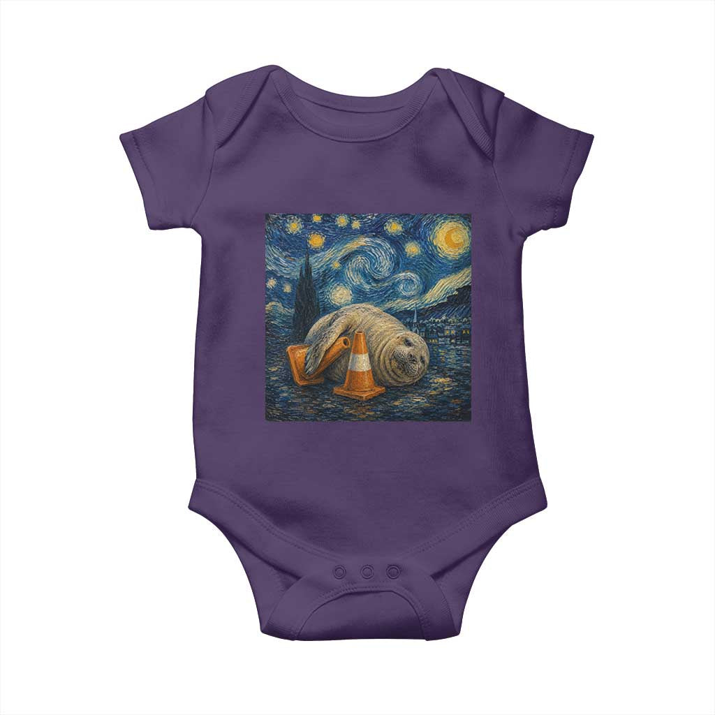 Funny Neil The Seal Starry Night Baby Onesie Van Gogh Art for Tasmania Seal Lovers TS11 Purple Print Your Wear