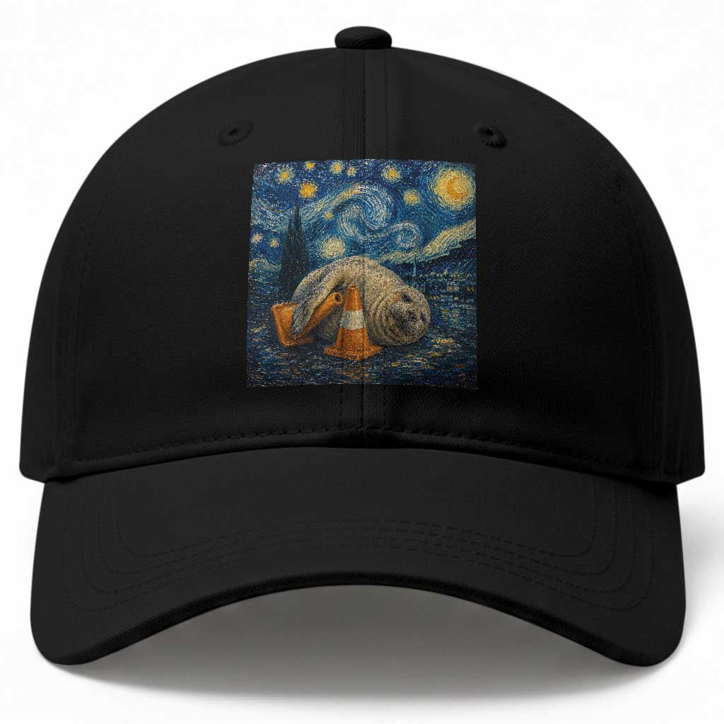 Funny Neil The Seal Starry Night Baseball Cap Van Gogh Art for Tasmania Seal Lovers TS11 Print Your Wear