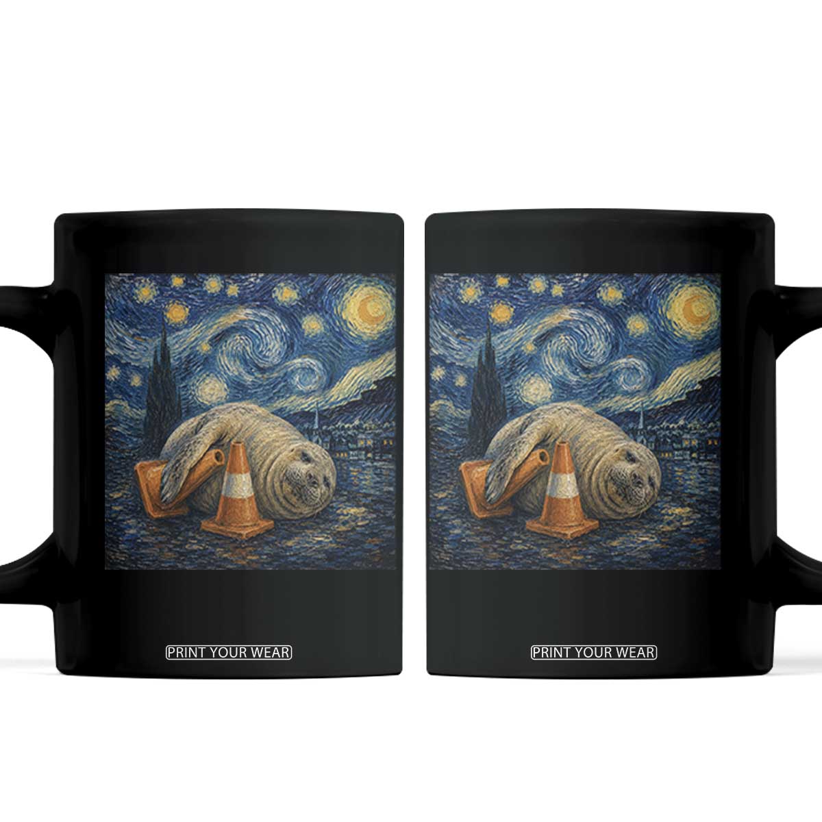 Funny Neil The Seal Starry Night Coffee Mug Van Gogh Art for Tasmania Seal Lovers TS11 Black Print Your Wear