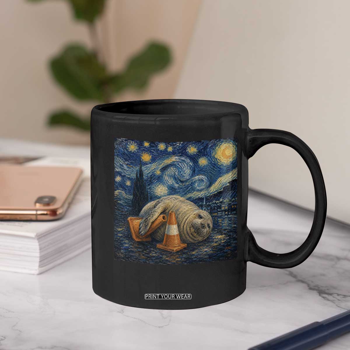 Funny Neil The Seal Starry Night Coffee Mug Van Gogh Art for Tasmania Seal Lovers TS11 Print Your Wear