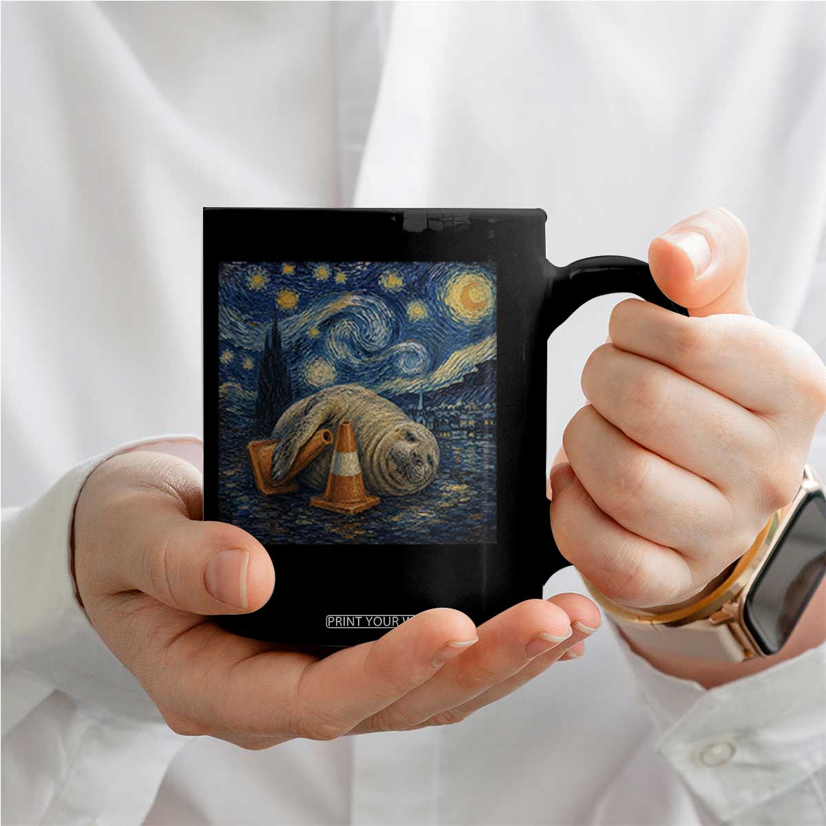 Funny Neil The Seal Starry Night Coffee Mug Van Gogh Art for Tasmania Seal Lovers TS11 Print Your Wear