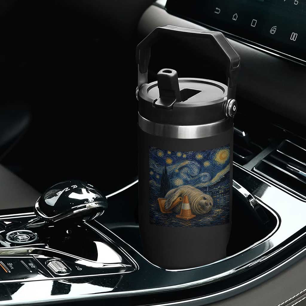 Funny Neil The Seal Starry Night Flip Straw Tumbler Van Gogh Art for Tasmania Seal Lovers TS11 Print Your Wear