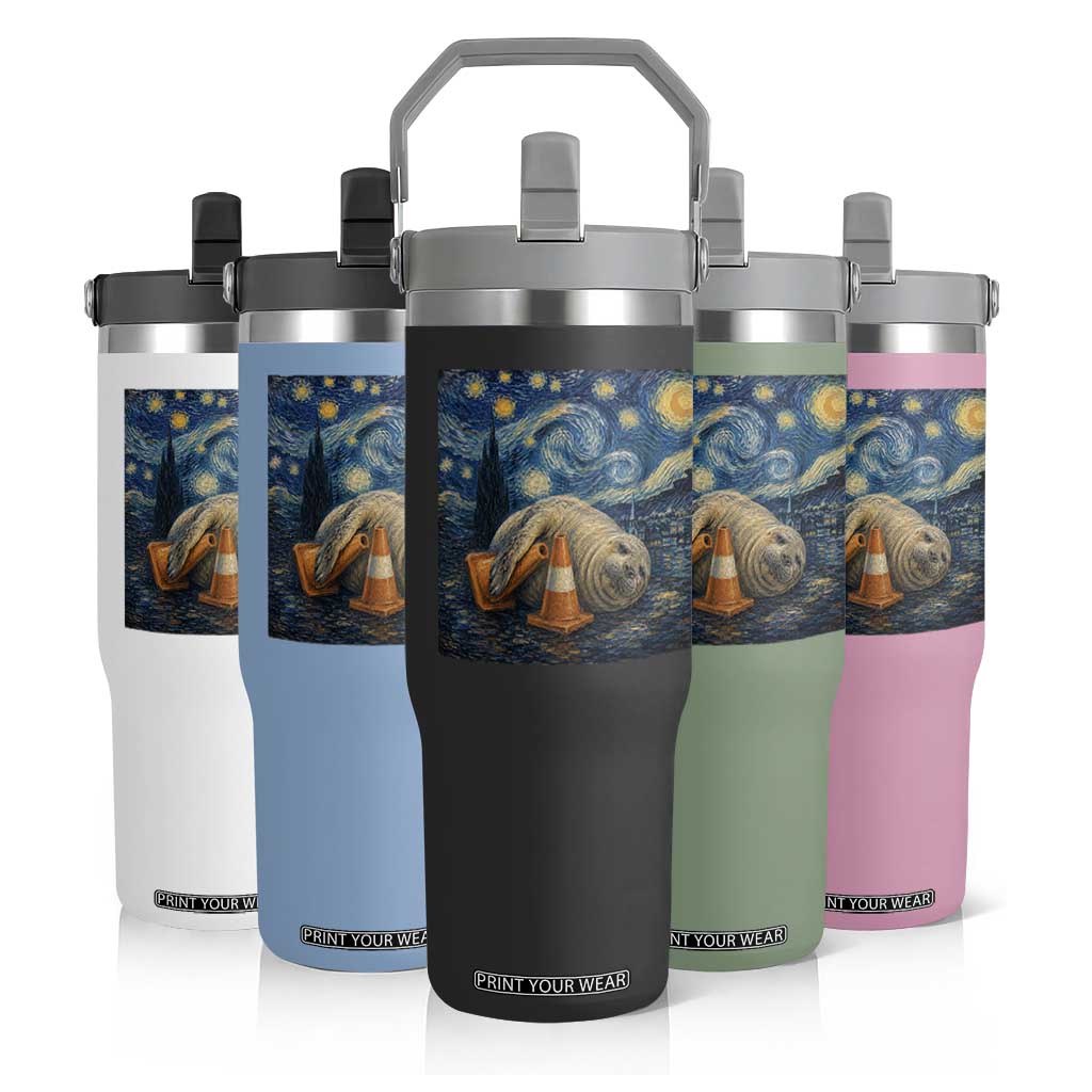 Funny Neil The Seal Starry Night Flip Straw Tumbler Van Gogh Art for Tasmania Seal Lovers TS11 Print Your Wear
