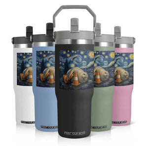 Funny Neil The Seal Starry Night Flip Straw Tumbler Van Gogh Art for Tasmania Seal Lovers TS11 Print Your Wear