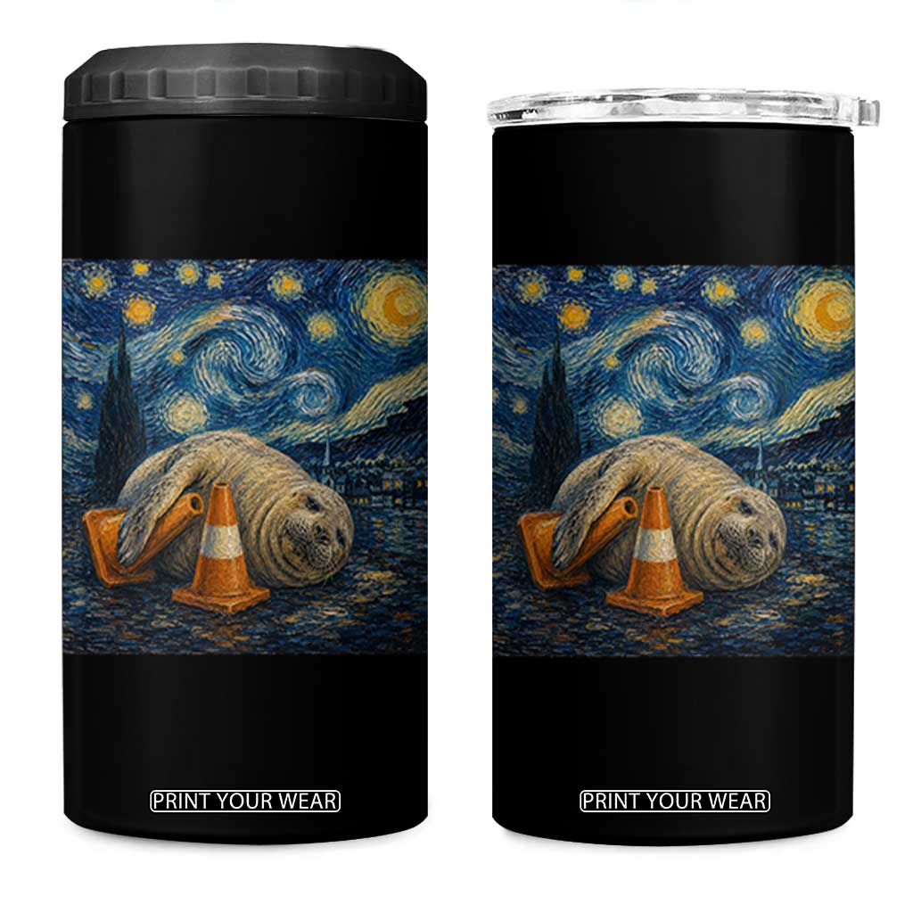 Funny Neil The Seal Starry Night 4 in 1 Can Cooler Tumbler Van Gogh Art for Tasmania Seal Lovers TS11 One Size: 16 oz Black Print Your Wear