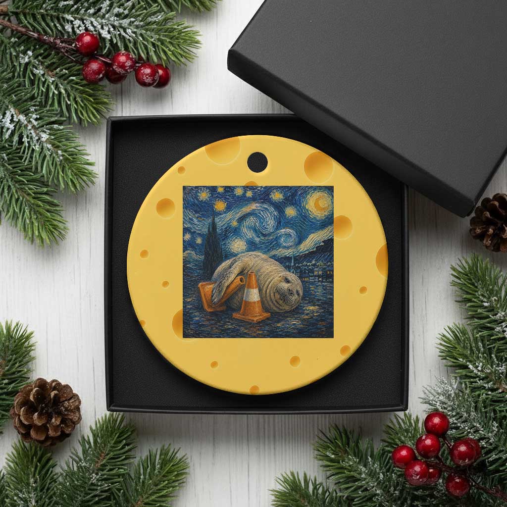 Funny Neil The Seal Starry Night Ceramic Ornament Van Gogh Art for Tasmania Seal Lovers TS11 1pc Yellow Cheese Print Your Wear