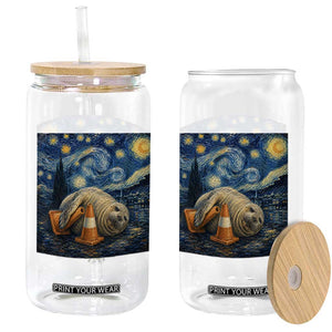 Funny Neil The Seal Starry Night Glass Can Van Gogh Art for Tasmania Seal Lovers TS11 Print Your Wear