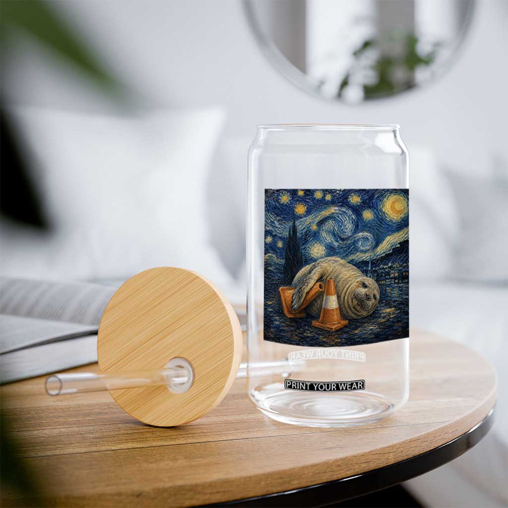 Funny Neil The Seal Starry Night Glass Can Van Gogh Art for Tasmania Seal Lovers TS11 Print Your Wear