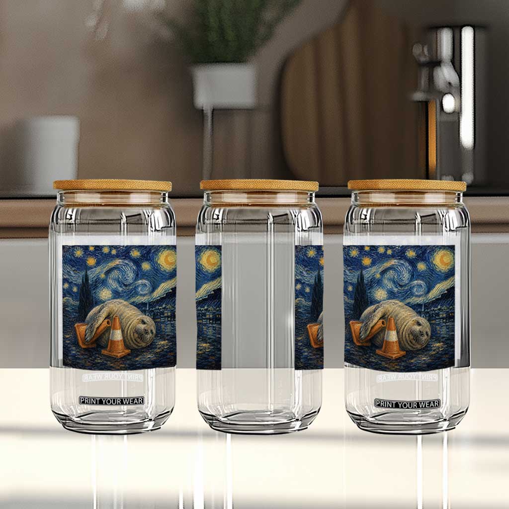 Funny Neil The Seal Starry Night Glass Can Van Gogh Art for Tasmania Seal Lovers TS11 Print Your Wear