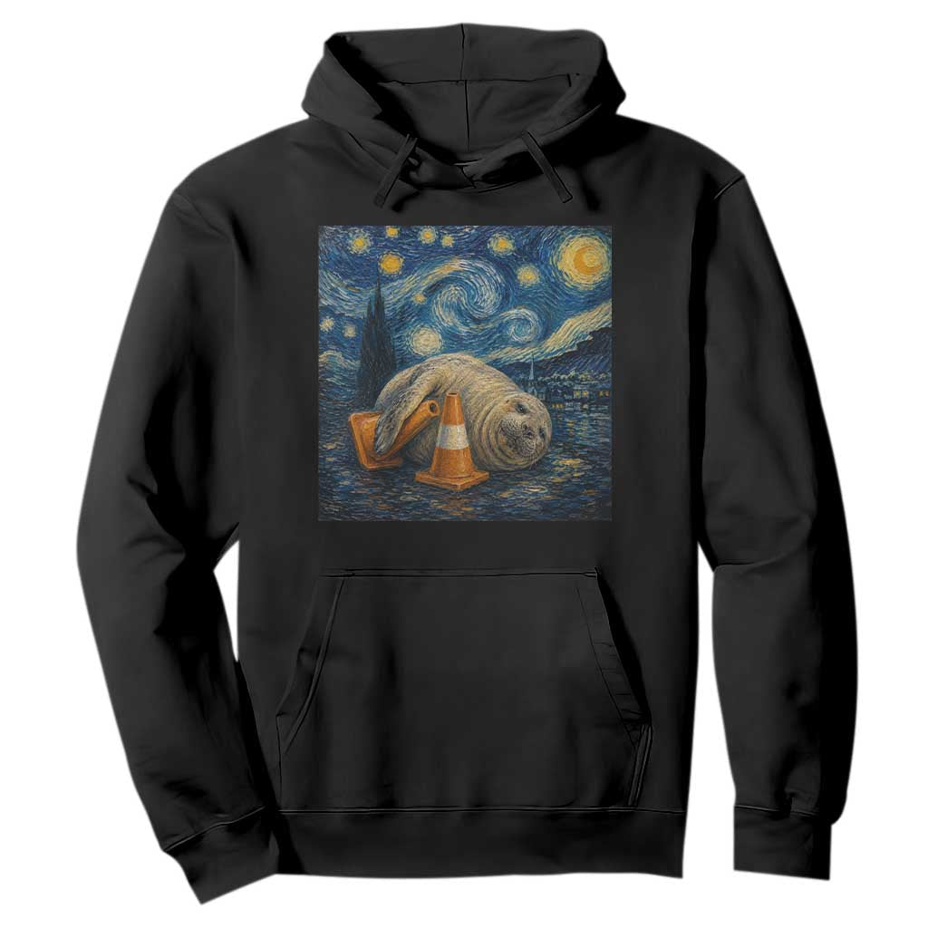 Funny Neil The Seal Starry Night Hoodie Van Gogh Art for Tasmania Seal Lovers TS11 Black Print Your Wear