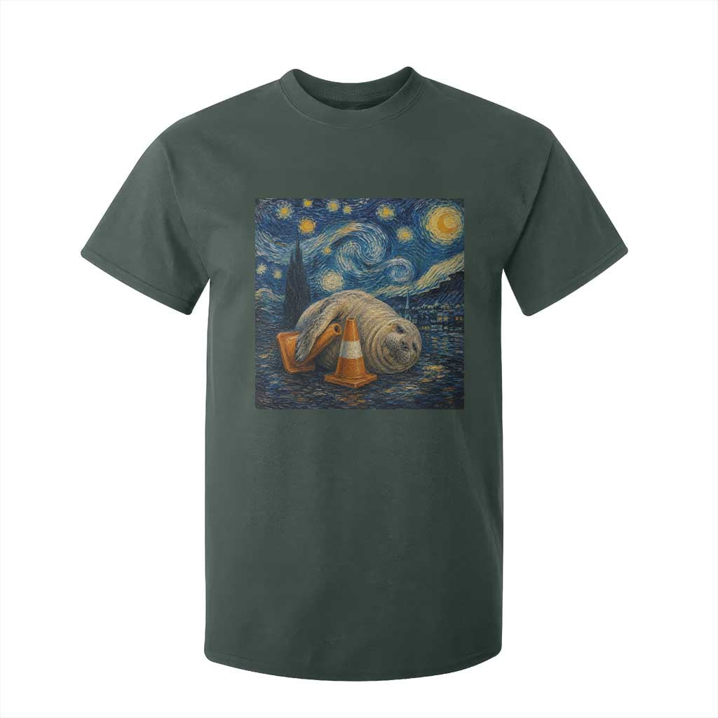 Funny Neil The Seal Starry Night T Shirt For Kid Van Gogh Art for Tasmania Seal Lovers TS11 Dark Forest Green Print Your Wear