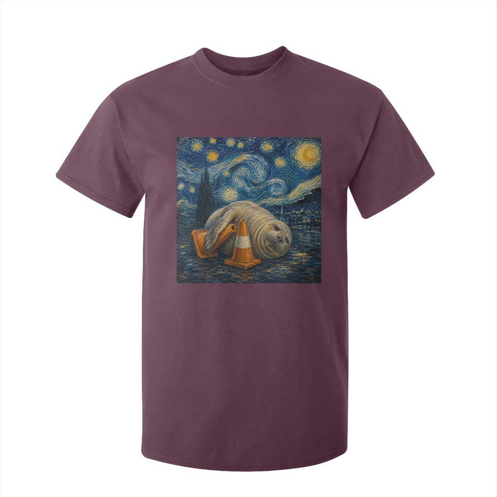 Funny Neil The Seal Starry Night T Shirt For Kid Van Gogh Art for Tasmania Seal Lovers TS11 Maroon Print Your Wear