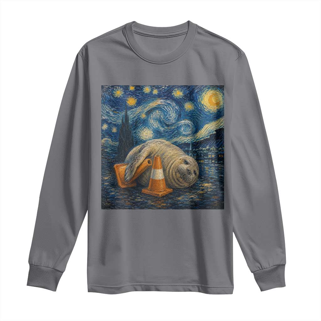 Funny Neil The Seal Starry Night Long Sleeve Shirt Van Gogh Art for Tasmania Seal Lovers TS11 Charcoal Print Your Wear