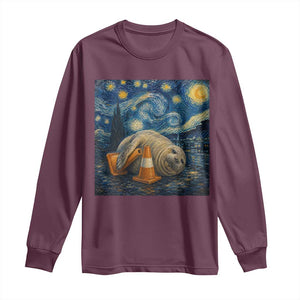 Funny Neil The Seal Starry Night Long Sleeve Shirt Van Gogh Art for Tasmania Seal Lovers TS11 Maroon Print Your Wear