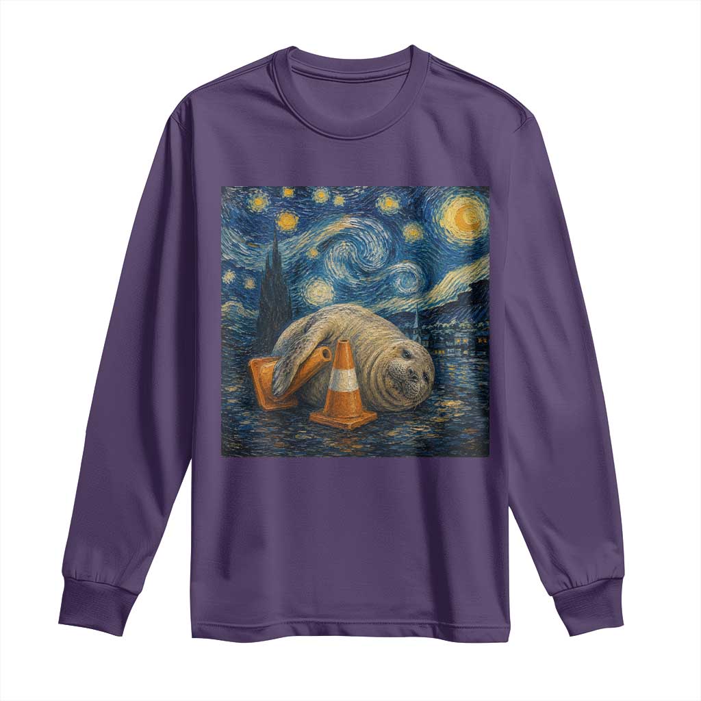 Funny Neil The Seal Starry Night Long Sleeve Shirt Van Gogh Art for Tasmania Seal Lovers TS11 Purple Print Your Wear
