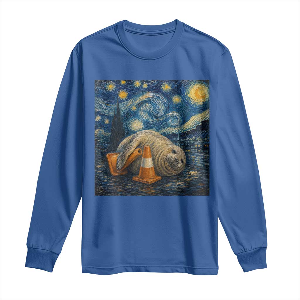 Funny Neil The Seal Starry Night Long Sleeve Shirt Van Gogh Art for Tasmania Seal Lovers TS11 Royal Blue Print Your Wear