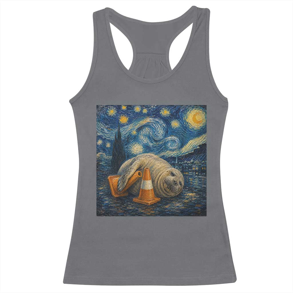 Funny Neil The Seal Starry Night Racerback Tank Top Van Gogh Art for Tasmania Seal Lovers TS11 Charcoal Print Your Wear