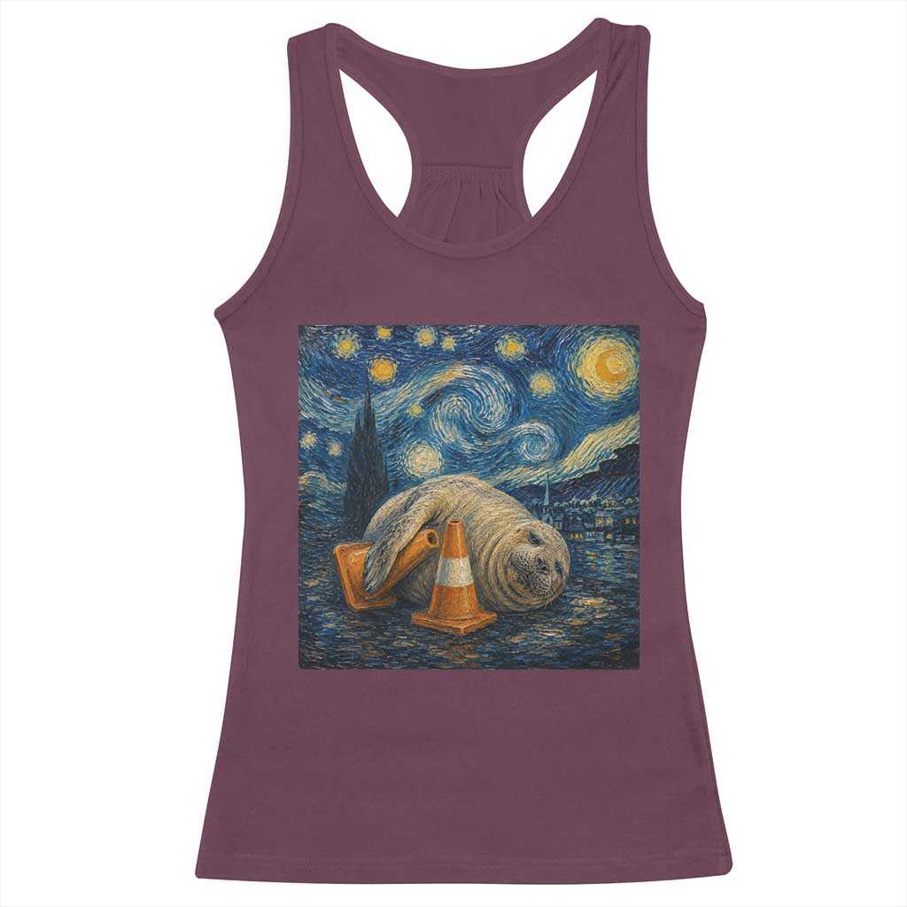 Funny Neil The Seal Starry Night Racerback Tank Top Van Gogh Art for Tasmania Seal Lovers TS11 Maroon Print Your Wear