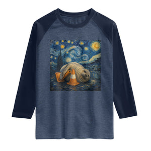 Funny Neil The Seal Starry Night Raglan Shirt Van Gogh Art for Tasmania Seal Lovers TS11 Heather Denim Navy Print Your Wear